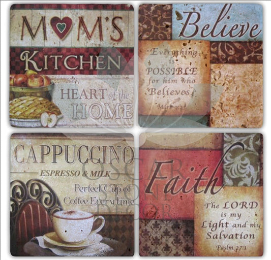 MOM'S 4-Piece NATURAL STONE COASTERS / BA217 (COASTER)