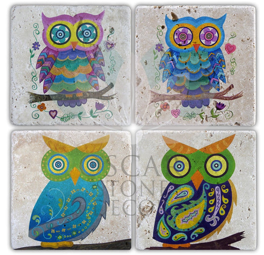 MR.BIRD 4-Piece NATURAL STONE COASTERS / BA077 (COASTER)