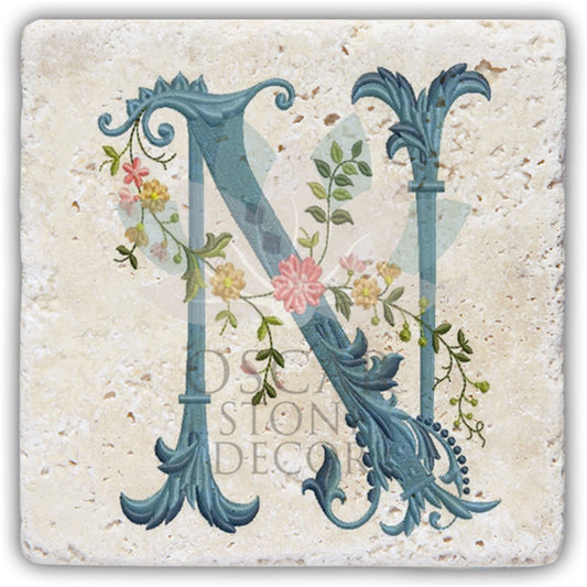 LETTER N SINGLE NATURAL STONE COASTER / BA-N4 (COASTER)