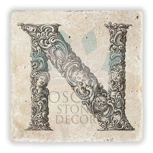 LETTER N SINGLE NATURAL STONE COASTER / BA-N1 (COASTER)