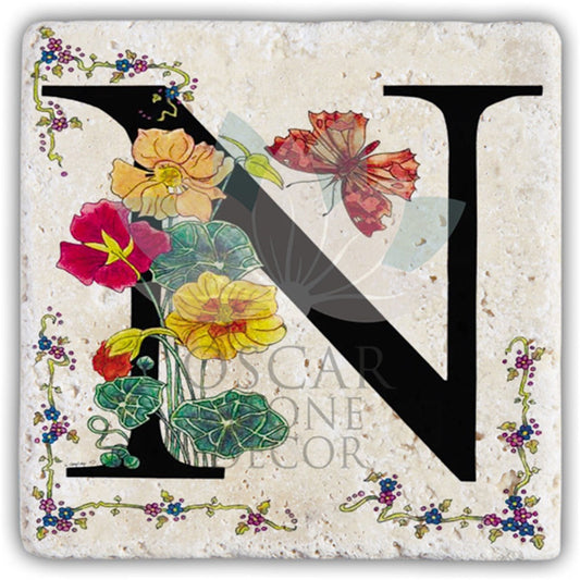 LETTER N SINGLE NATURAL STONE COASTER / BA-N3 (COASTER)