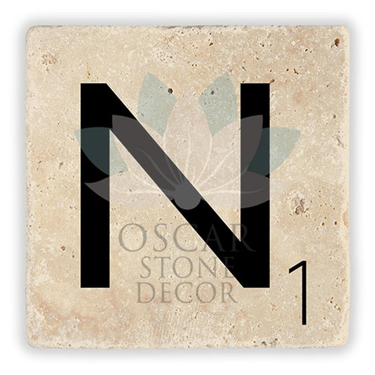 LETTER N SINGLE NATURAL STONE COASTER / BA-N2 (COASTER)