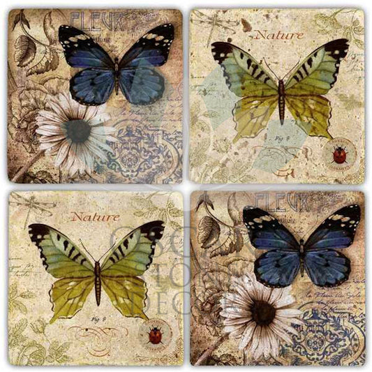 NATURE FLEUR 4-Piece NATURAL STONE COASTERS / BA276 (COASTER)