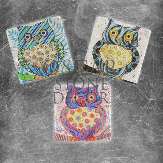JOYY OWLS NATURAL STONE MAGNET SET / MG-004