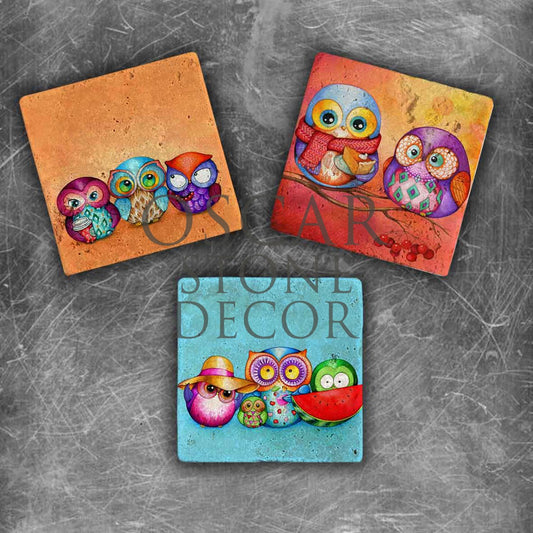 OWL COLOR NATURAL STONE MAGNET SET / MG-036