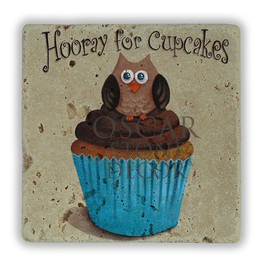 OWL CUPCAKES NATURAL STONE WALL DECOR / DD261 (WALL DECOR)