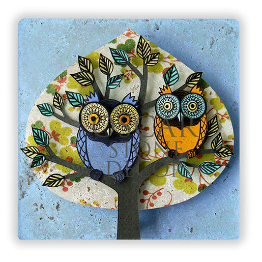 OWLS FAMILY NATURAL STONE WALL DECOR / DD274 (WALL DECOR)