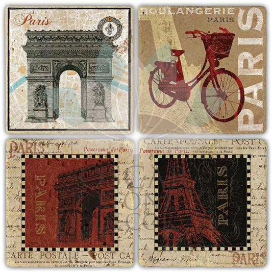 PANAROMA DE PARIS 4-Piece NATURAL STONE COASTERS / BA302 (COASTER)