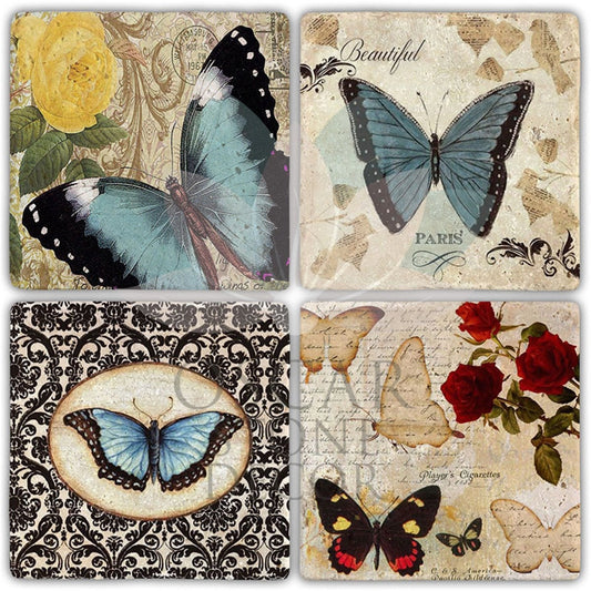 PAPILIONS 4-Piece NATURAL STONE COASTERS / BA501 (COASTER)