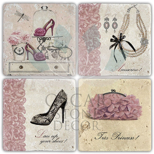 PINK TEAM 4-Piece NATURAL STONE COASTERS / BA430 (COASTER)