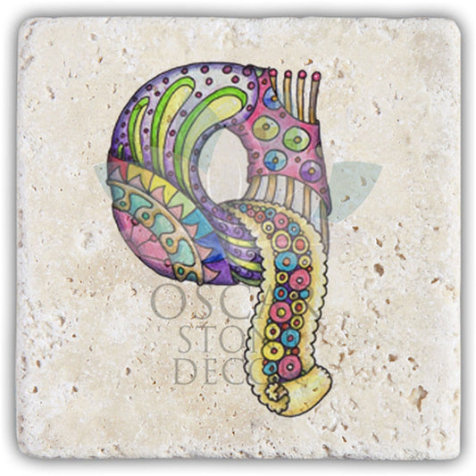 LETTER Q SINGLE NATURAL STONE COASTER / BA-Q5 (COASTER)
