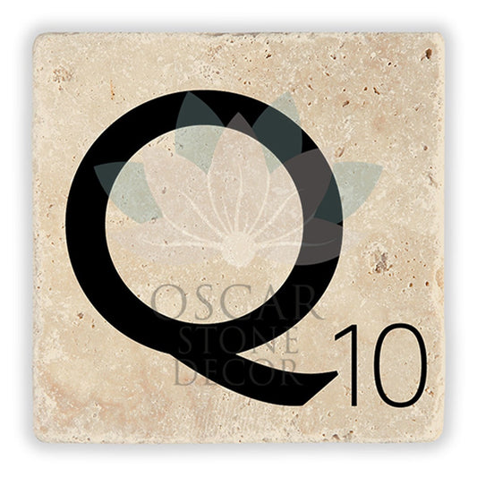LETTER Q SINGLE NATURAL STONE COASTER / BA-Q2 (COASTER)