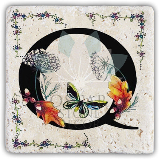 LETTER Q SINGLE NATURAL STONE COASTER / BA-Q3 (COASTER)
