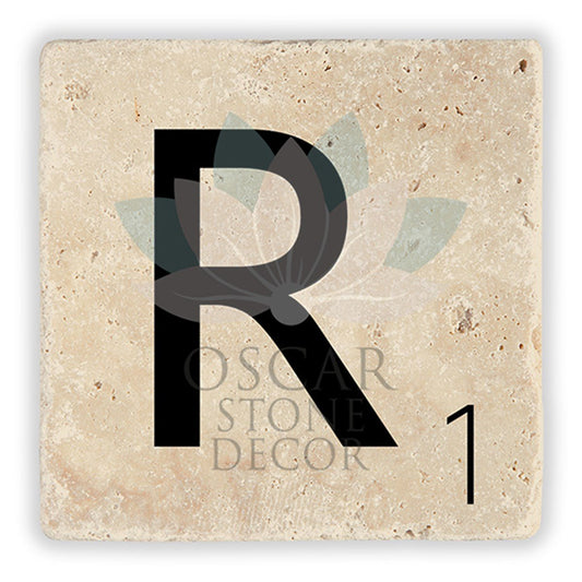 LETTER R SINGLE NATURAL STONE COASTER / BA-R2 (COASTER)