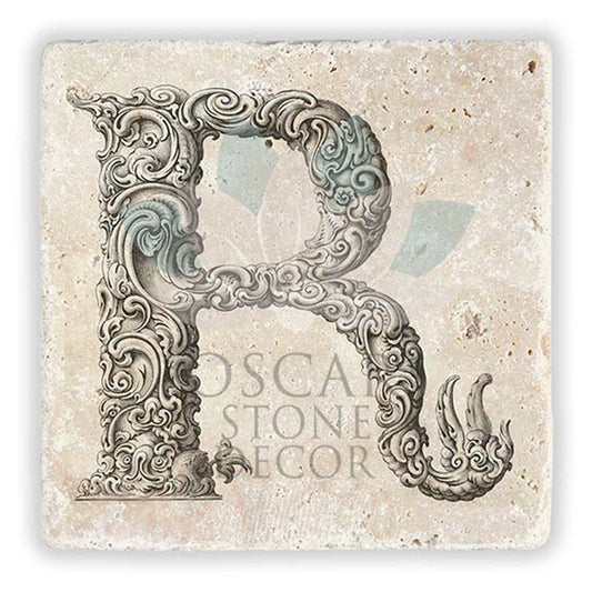 LETTER R SINGLE NATURAL STONE COASTER / BA-R1 (COASTER)