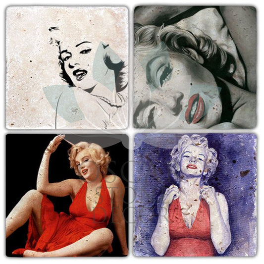 RED MARILYN 4-Piece NATURAL STONE COASTERS / BA336 (COASTER)