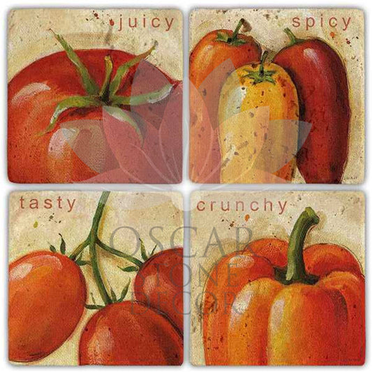 RED VEGETABLES 4-Piece NATURAL STONE COASTERS / BA247 (COASTER)