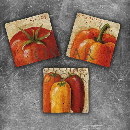 RED VEGETABLES NATURAL STONE MAGNET SET / MG-029