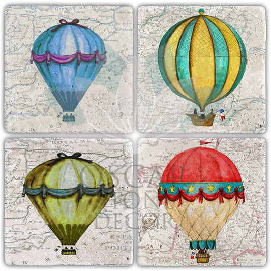 COLORED BALLOONS 4-Piece NATURAL STONE COASTERS / BA359 (COASTER)