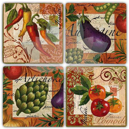 COLORFUL VEGETABLES 4-Piece NATURAL STONE COASTERS / BA280 (COASTER)