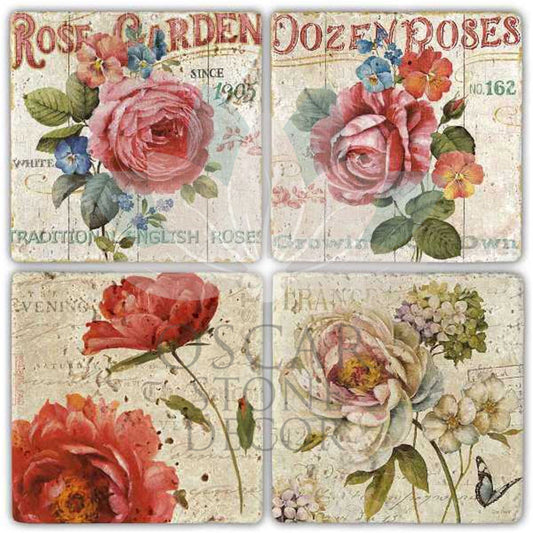 ROSE GARDEN 4-Piece NATURAL STONE COASTERS / BA301 (COASTER)