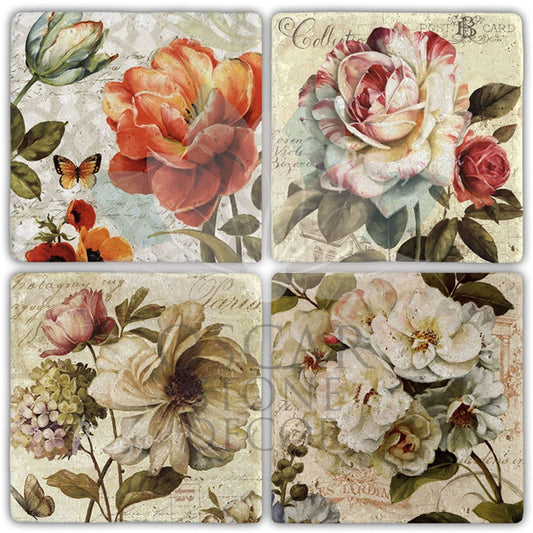 ROSES TEAM 4-Piece NATURAL STONE COASTERS / BA436 (COASTER)