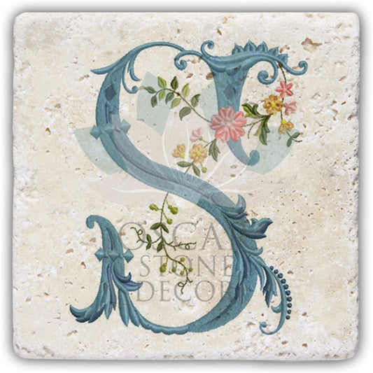 LETTER S SINGLE NATURAL STONE COASTER / BA-S4 (COASTER)