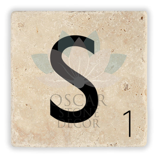 LETTER S SINGLE NATURAL STONE COASTER / BA-S2 (COASTER)