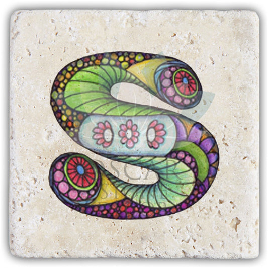 LETTER S SINGLE NATURAL STONE COASTER / BA-S5 (COASTER)