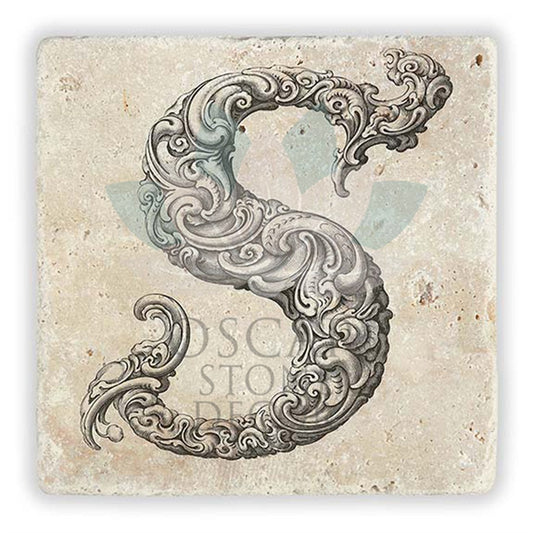 LETTER S SINGLE NATURAL STONE COASTER / BA-S1 (COASTER)