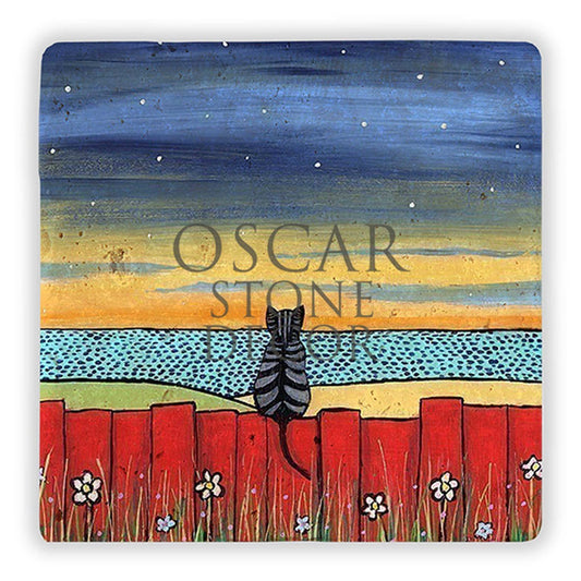 CAT ON THE BEACH NATURAL STONE WALL DECOR / DD169 (WALL DECOR)