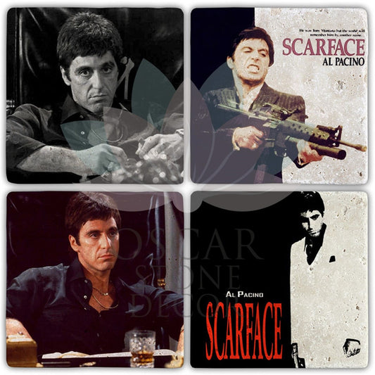 SCARFACE 4-Piece NATURAL STONE COASTERS / BA523 (COASTER)