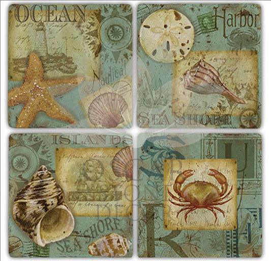 SEA SHORE 4-Piece NATURAL STONE COASTERS / BA161 (COASTER)