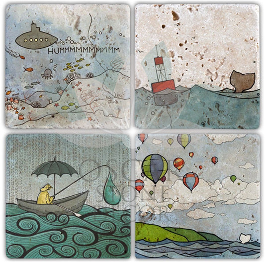 SEALİFE 4-Piece NATURAL STONE COASTERS / BA067 (COASTER)