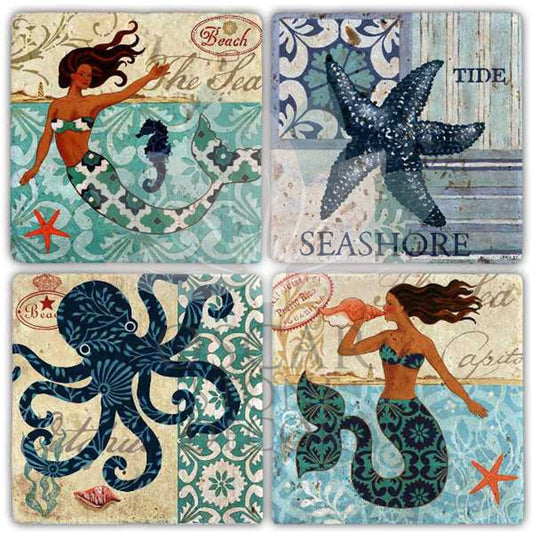 SEASHORE 4-Piece NATURAL STONE COASTERS / BA281 (COASTER)