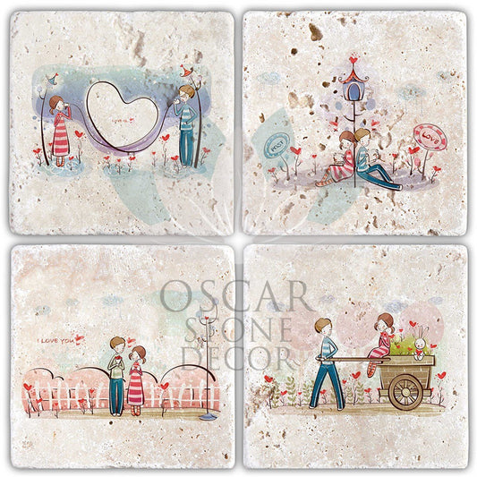 VALENTINE'S DAY 4-Piece NATURAL STONE COASTERS / SBA09 (COASTER)