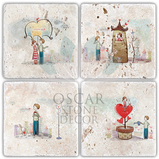 VALENTINE'S DAY 4-Piece NATURAL STONE COASTERS / SBA11 (COASTER)