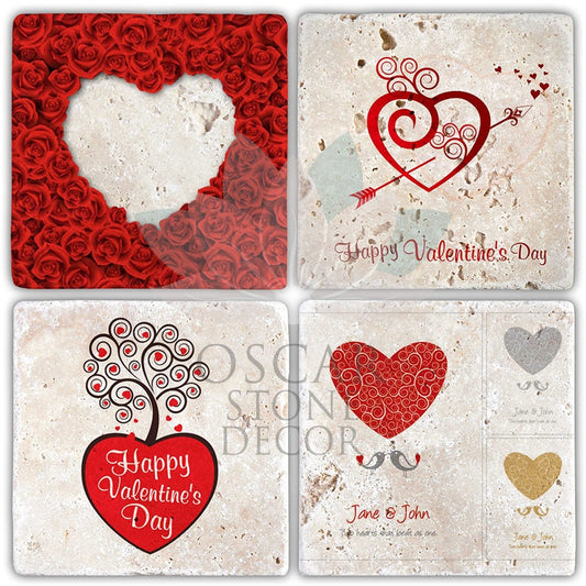 VALENTINE'S DAY 4-Piece NATURAL STONE COASTERS / SBA03 (COASTER)