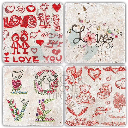 VALENTINE'S DAY 4-Piece NATURAL STONE COASTERS / SBA02 (COASTER)
