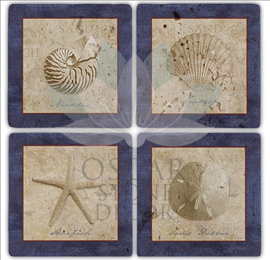 SHELL 4-Piece NATURAL STONE COASTERS / BA190 (COASTER)