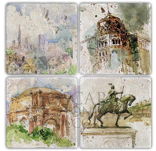 WATERCOLOR 4-Piece NATURAL STONE COASTERS / BA131 (COASTER)