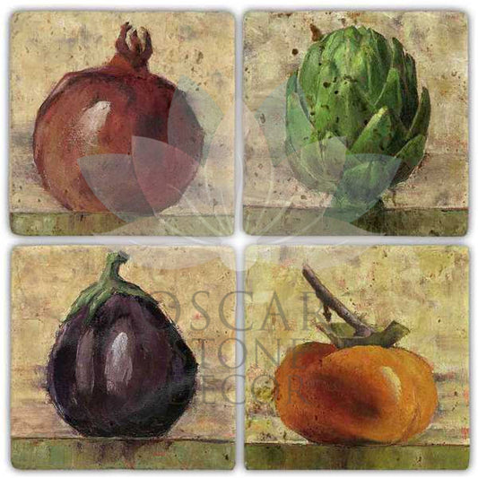 WATERCOLOR VEGETABLES 4-Piece NATURAL STONE COASTERS / BA282 (COASTER)