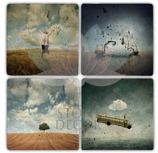 SURREALIST 4-Piece NATURAL STONE COASTERS / BA092 (COASTER)