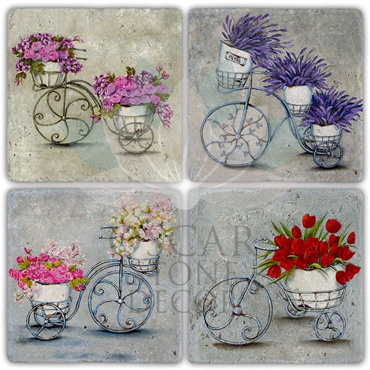 ORNAMENTAL BIKE 4-Piece NATURAL STONE COASTERS / BA470 (COASTER)