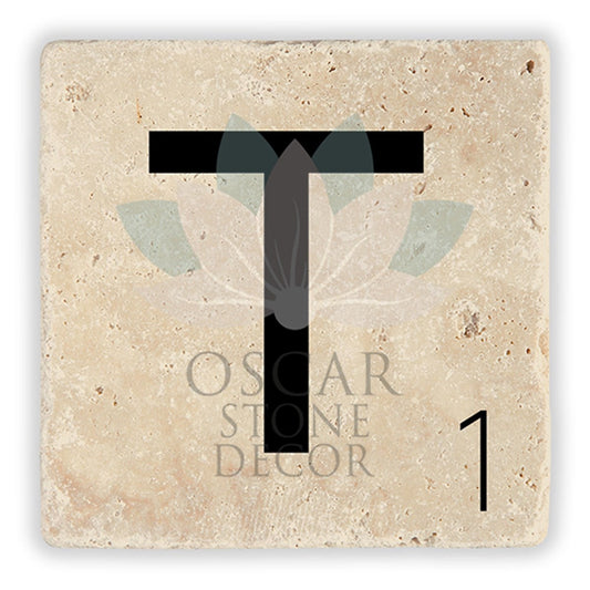LETTER T SINGLE NATURAL STONE COASTER / BA-T2 (COASTER)