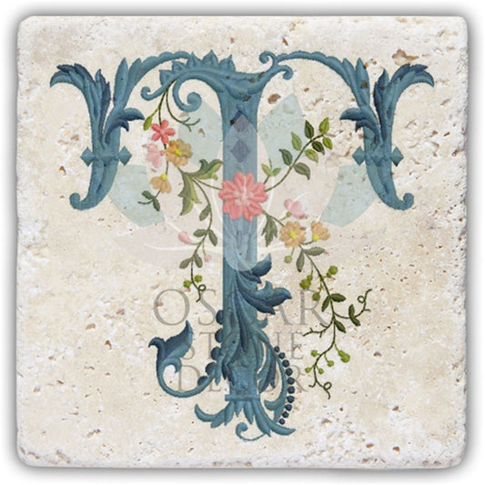 LETTER T SINGLE NATURAL STONE COASTER / BA-T4 (COASTER)