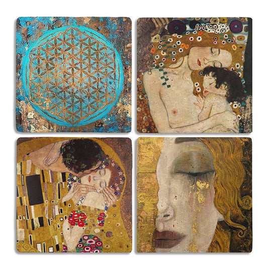 Stone Coasters Stone Coasters - Set of 4 Gustav Klimt and the Flower of Life