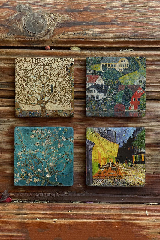 Stone Coasters - Set of 4 Gustav Klimt and Van Gogh Paintings