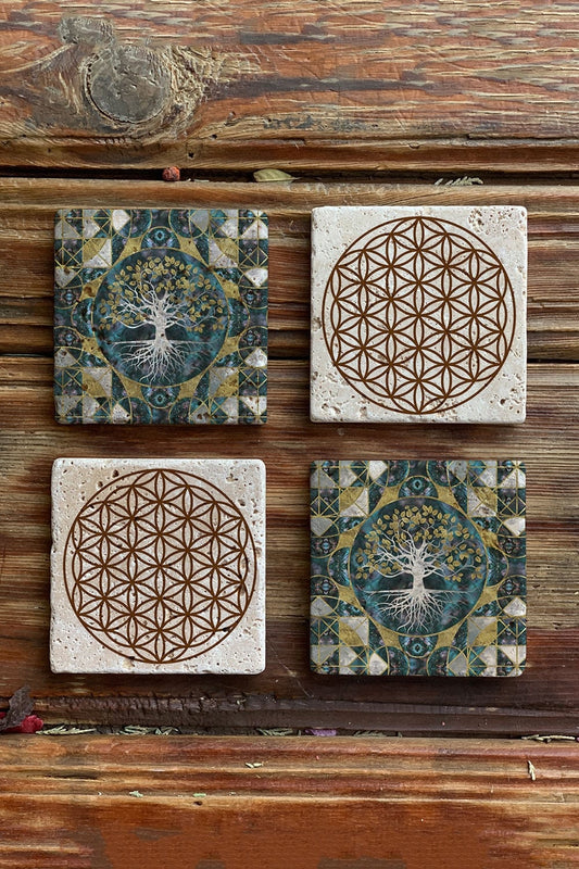 Stone Coasters Stone Coasters - Set of 4 Flower of Life Tree of Life