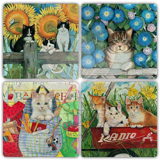 TOWN CAT 4-Piece NATURAL STONE COASTERS / BA489 (COASTER)